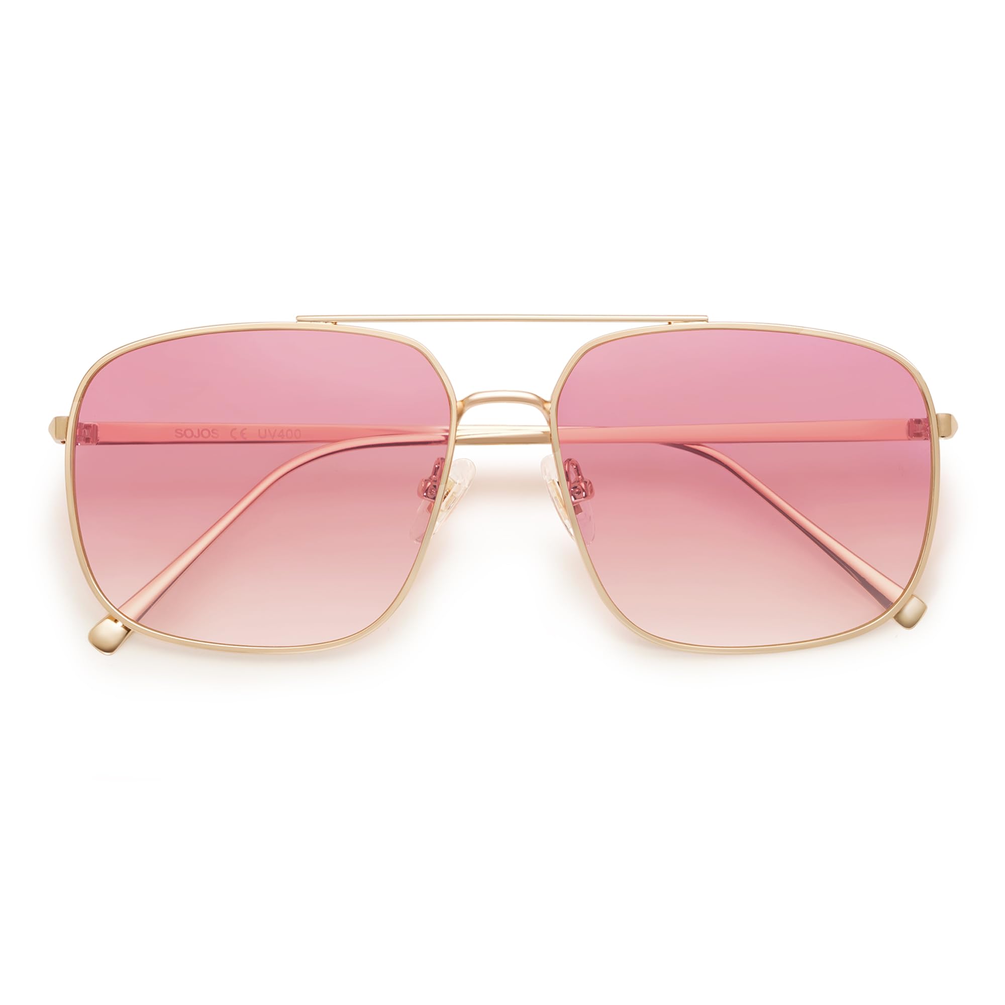 SOJOS Trendy Square Aviator Sunglasses for Women Men, Gold Frame Light Tint Gradient Shades SJ1176